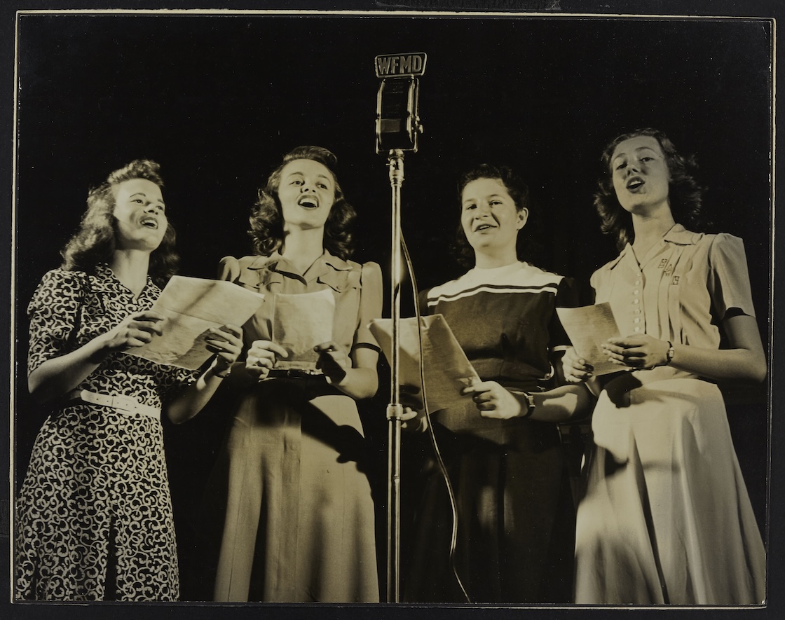 Four Hood students singing for WFMD (undated).