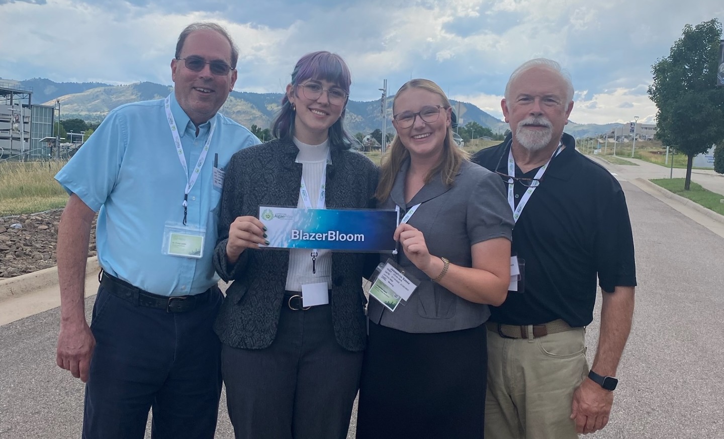 (L-R) Craig Laufer Ph.D., Amanda Ambrose '26, Josephine Sasse ’25 and Drew Ferrier, Ph.D. at the award at the National Renewable Energy Laboratory in Golden, Colorado