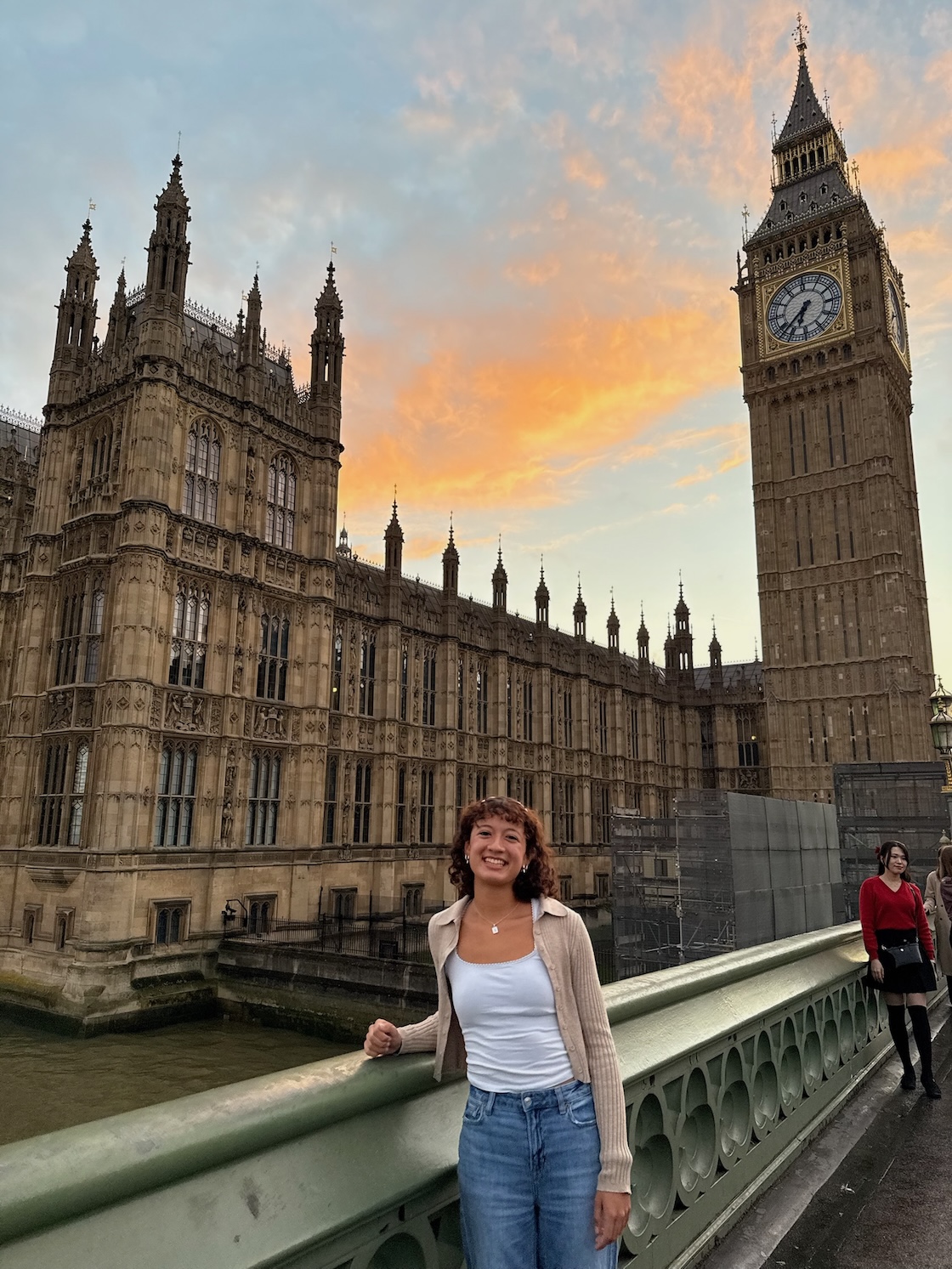 Sofia Montoya-Deck standing in front of Big Ben in London.