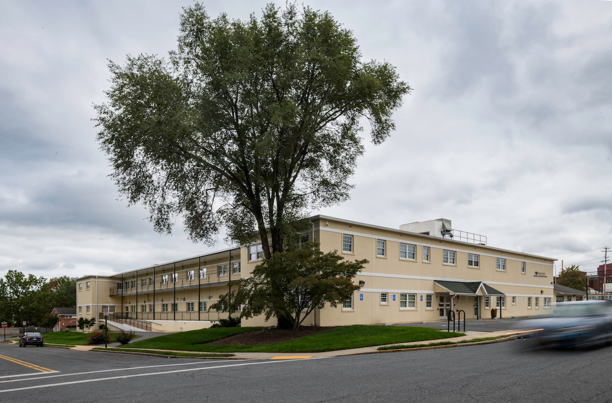 A photo of the exterior of Hood College's School of Behavioral and Health Sciences located at 700 Tollhouse Ave