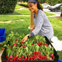 Heidi with tray of radishes