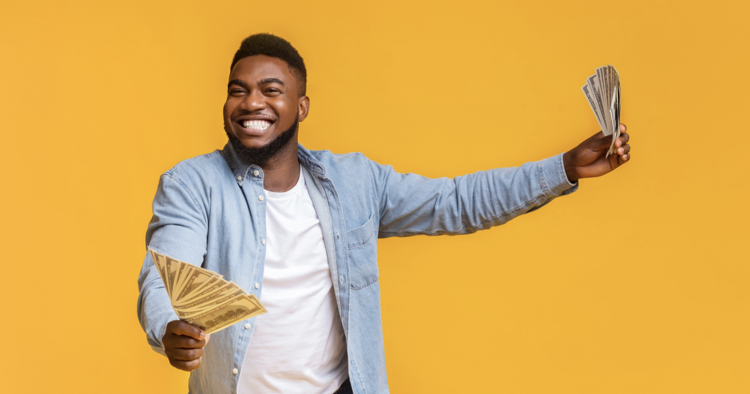 student with cash