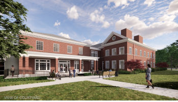 A rendering of the exterior courtyard of the Hodson Science and Technology Center expansion
