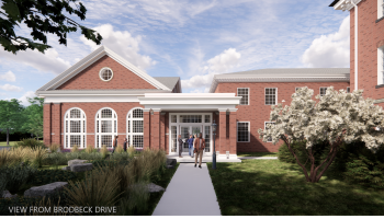 A rendering of the exterior of the Hodson Science and Technology Center expansion, as seen from Brodbeck Dr