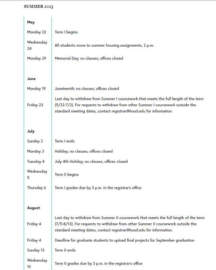 Summer 2023 Schedule