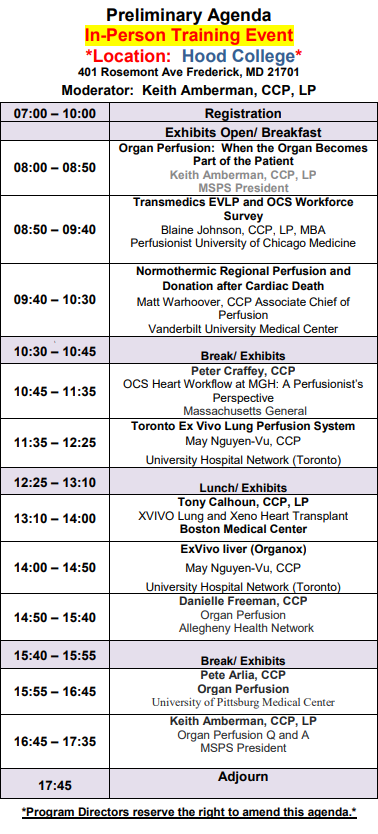 Organ Perfusion Summit agenda