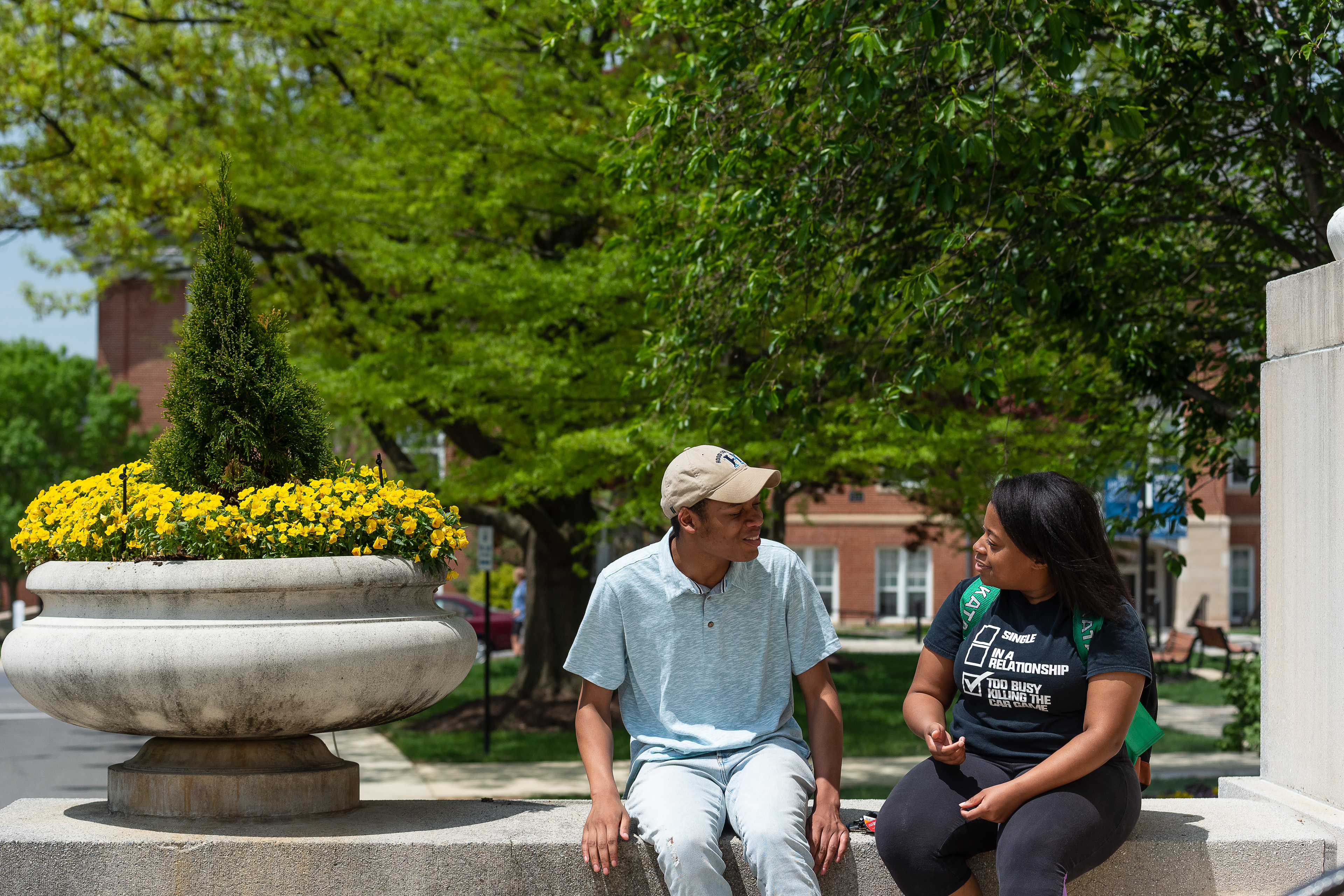 Students at fountain 