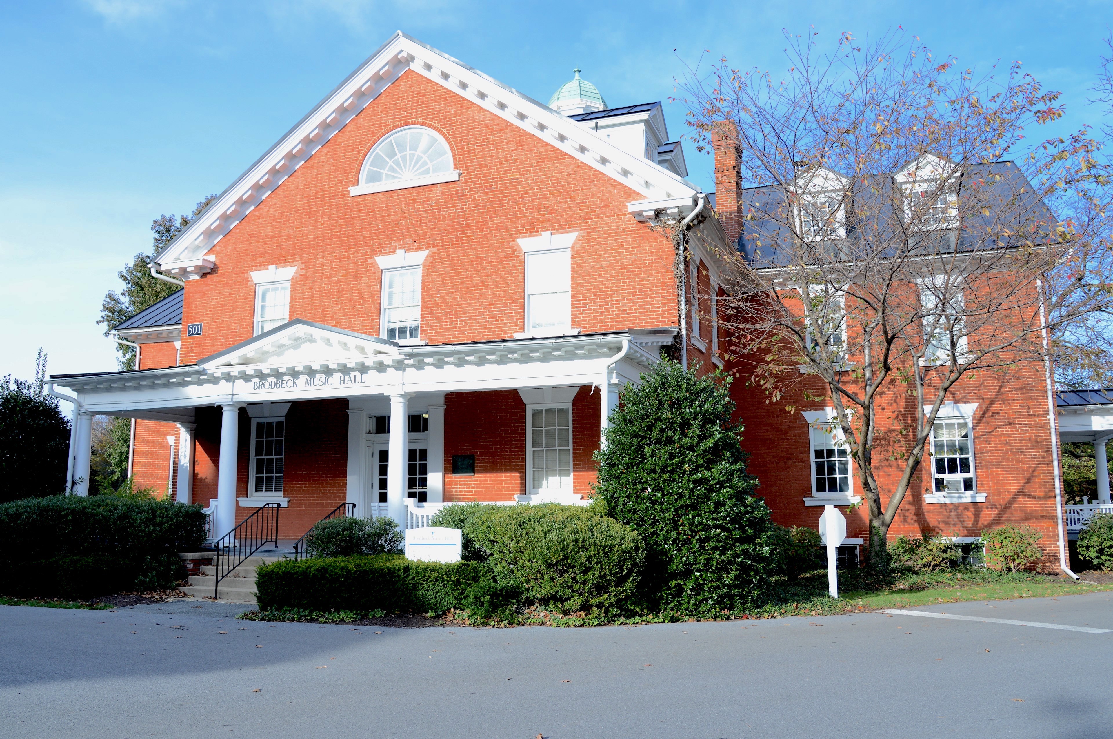 The front entrance to Brodbeck Hall, photographed in 2018