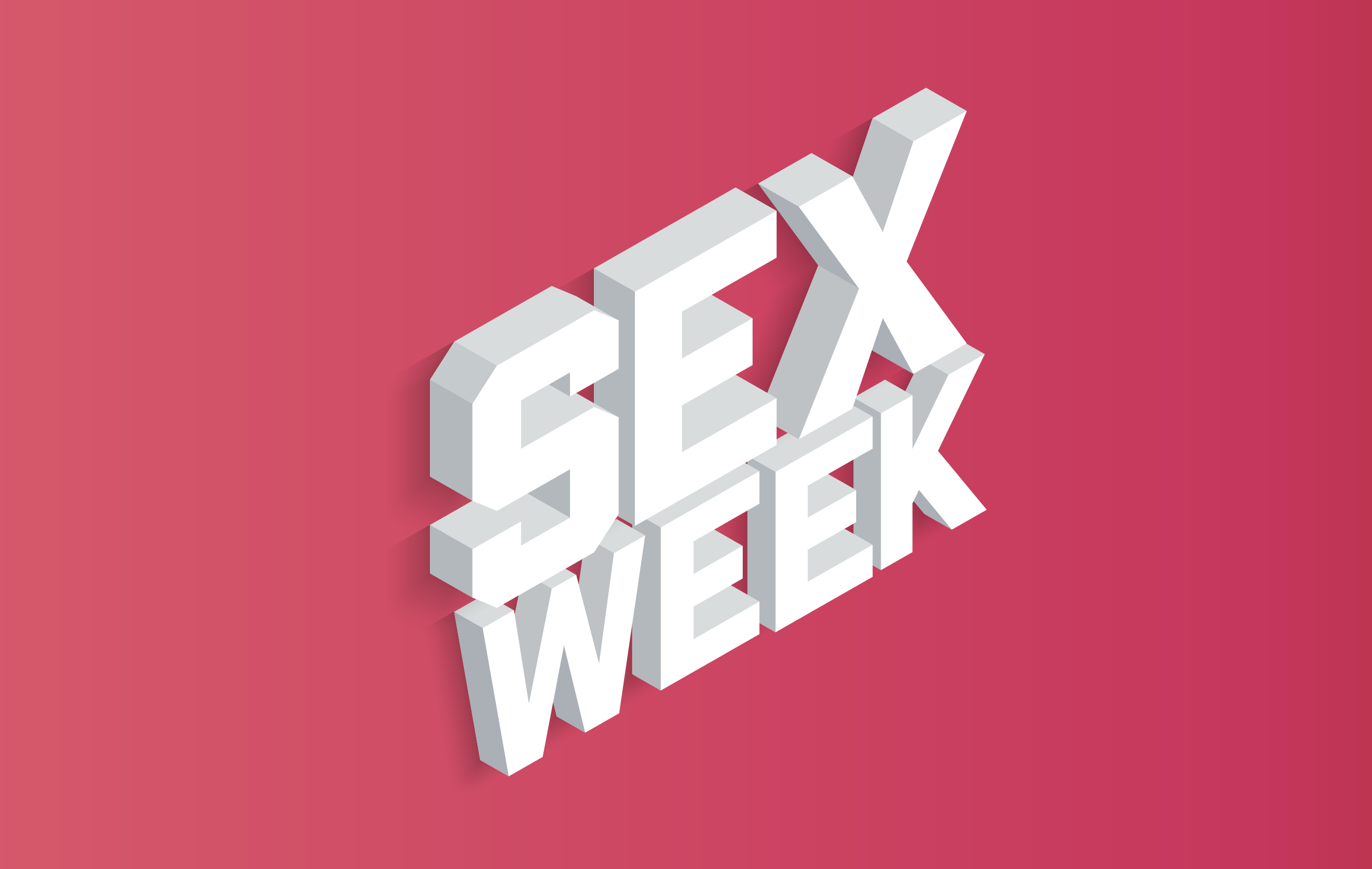 Sex Week logo: White block text that reads "Sex Week" over a red and pink background