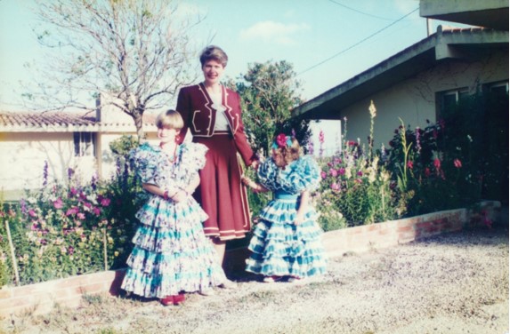 Beth Coggins and her daughters in Spain.