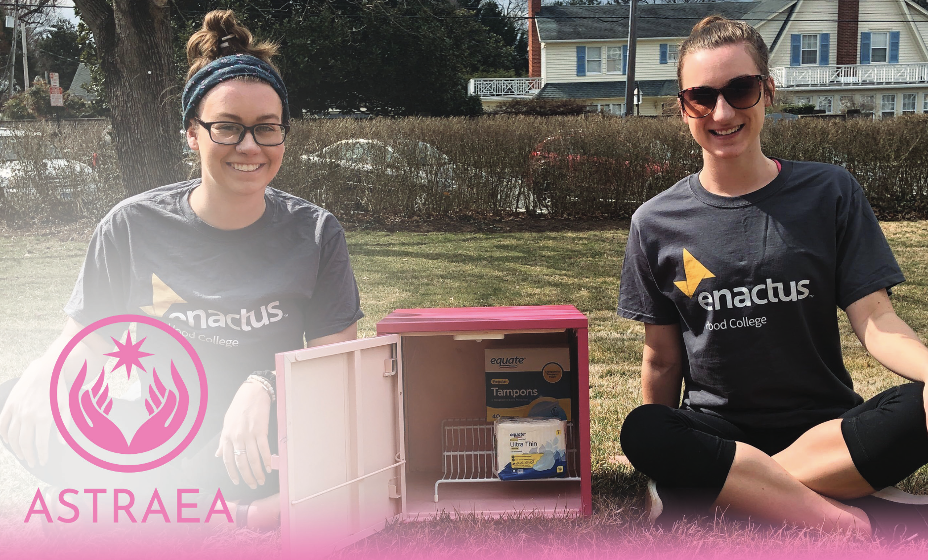 Mackenzie Clark ('20) and Delanie Diverio ('19) with the first pink box