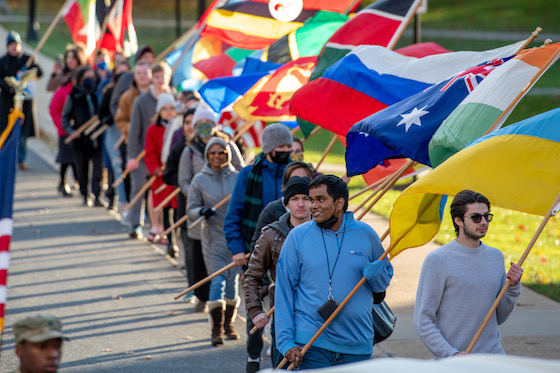 Hood students march in the annual Parade of Flags