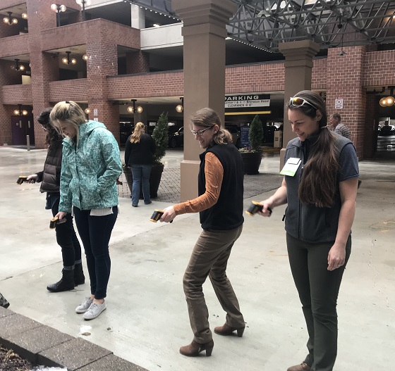 Even in winter, workshop attendees could measure the temperature differences of various land use surfaces around the conference facility. 