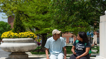 Students at fountain 