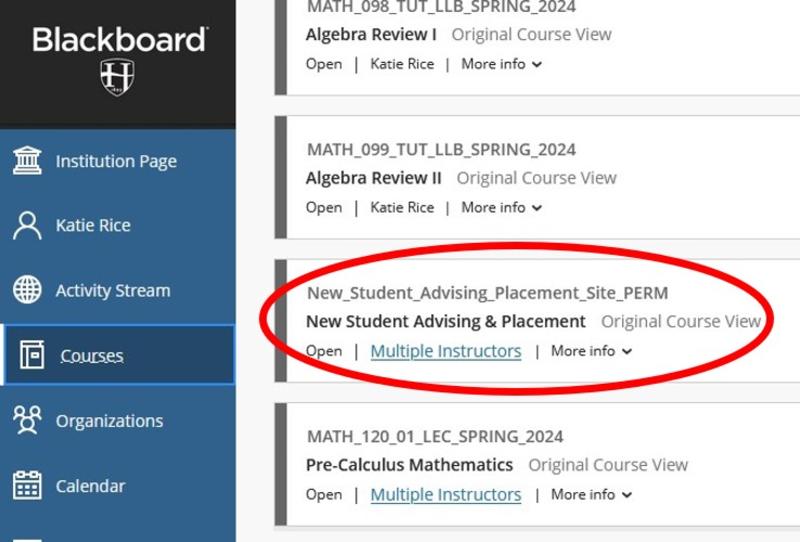 Course selection from list