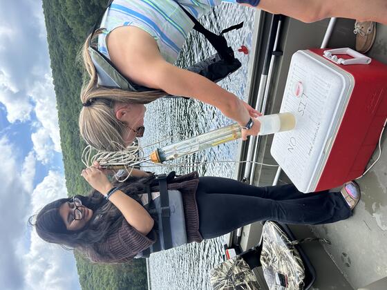 Aahana sampling on boat