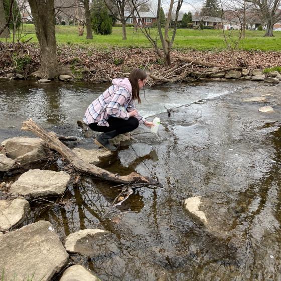 Katie is collecting water samples with Catherine Gaudlip for Center partner, Upper Potomac Riverkeeper Network, to discover the effects of acid mine drainage on waterways in Western Maryland and West Virginia.