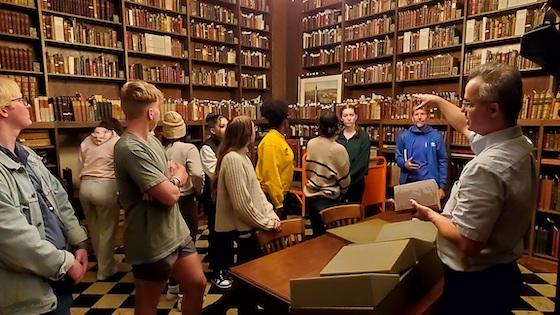 Hood students in rare book room