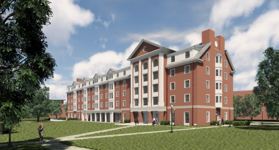 Rendering of new residence hall during the day