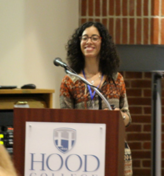 Student presenting at conference