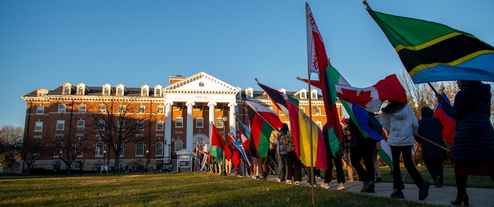 Hood students marching in the Parade of Flags.