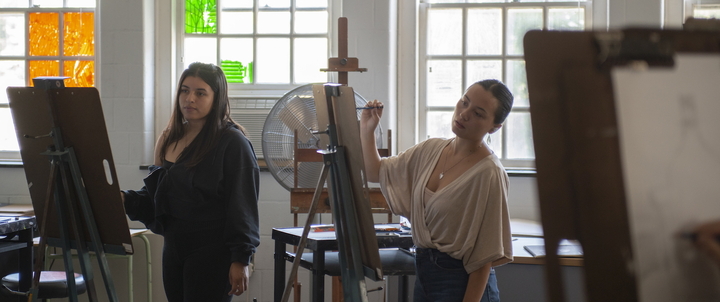 Hood students drawing in the drafting studio.