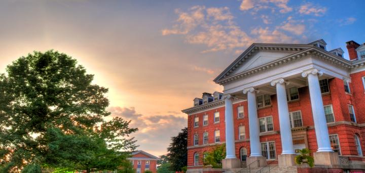 Alumnae Hall at sunset 