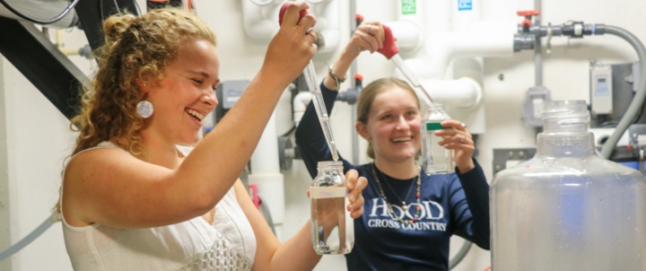 Two female students in science lab