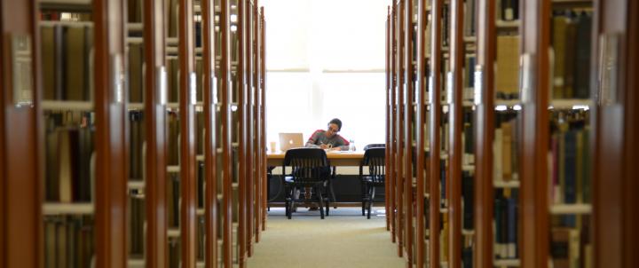 Student studying at library