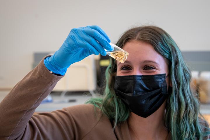 A Hood student in the lab