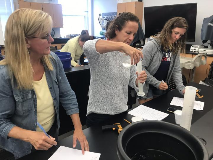 Teachers conducting the Water Temperature Mixing Lab 