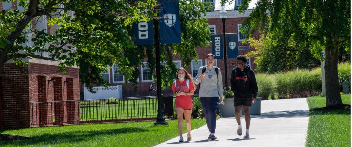 Students walking across campus