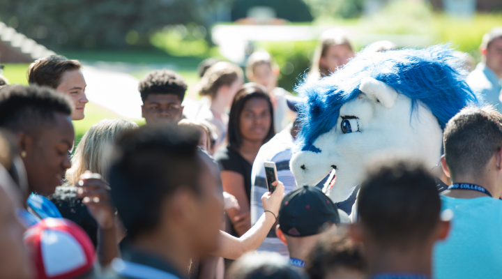 Mascot Blaze in crowd.