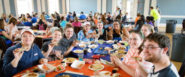 Students in the dining hall