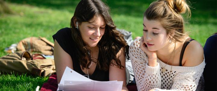 Two students on quad