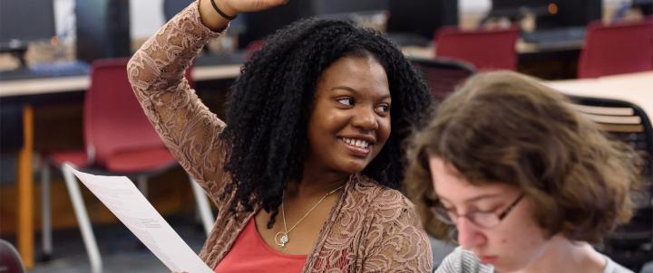 Female student in class