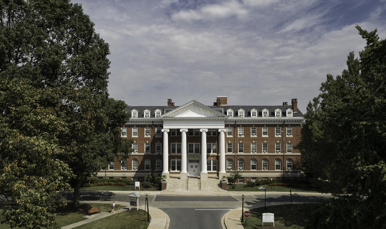Hood College's Alumnae Hall during the fall 2023 semester